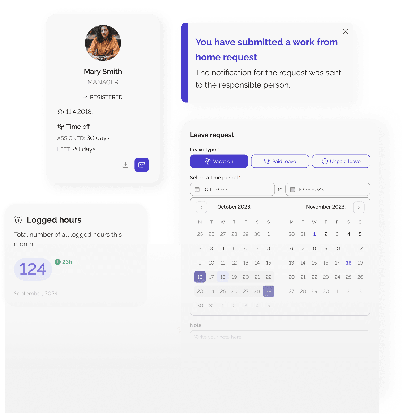 Group of four business professionals, three men and a woman, walking outside an office building. Caption below reads, "Vjerujemo da sretan tim vodi do uspješne tvrtke."