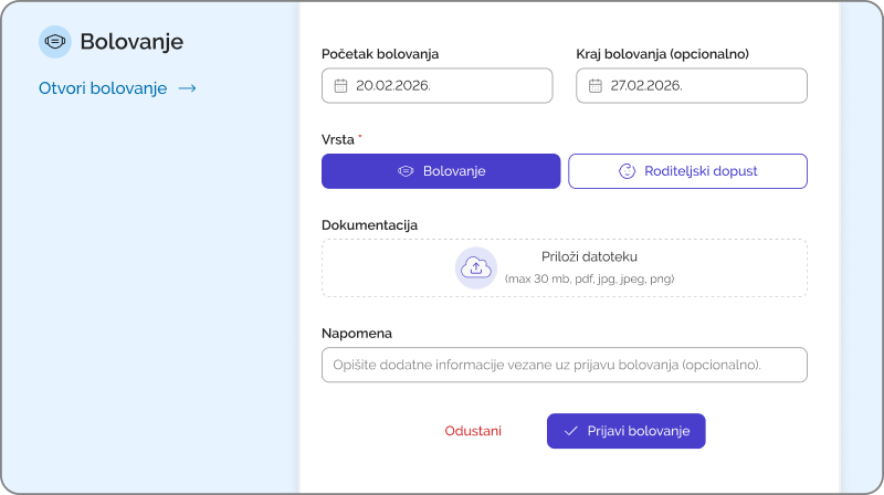 Prijava bolovanja u Klokiju